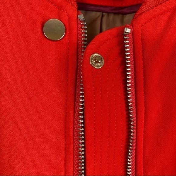 H&M Vivid Coral Red Zip up Bomber Style Minimalist Jacket Preppy Fall Coat Sz 8 - Picture 16 of 16